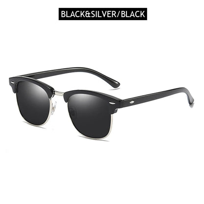 Lunettes de soleil polarisées classiques FoxDrop™ à demi-monture pour hommes et femmes, style rétro, rivets, petites lunettes de soleil pour hommes, populaires, noires, antireflets, pour voyage