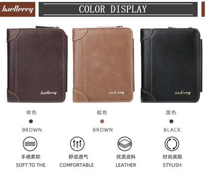 Portefeuilles FoxDrop™ en cuir pour hommes, nouveaux, de haute qualité, fermeture éclair, design court, porte-cartes, porte-monnaie vintage, porte-monnaie pour hommes