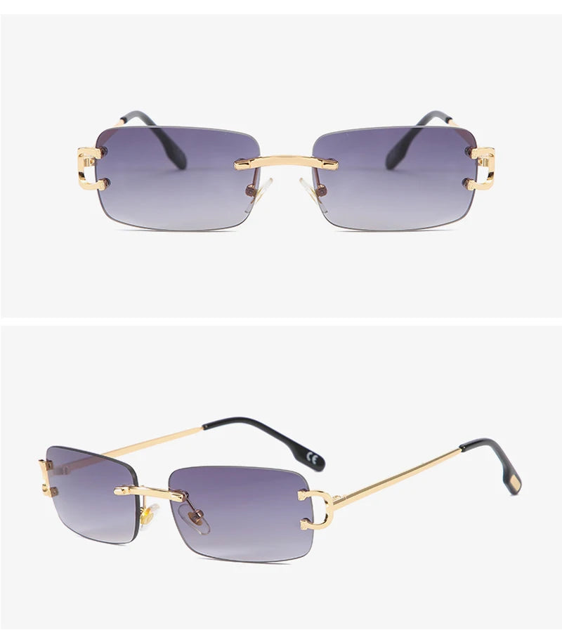 FoxDrop™ Kachawoo lunettes de soleil rectangulaires rétro sans monture homme femme uv400 petites lunettes de soleil mode bleu rose or métal cadeaux d'anniversaire