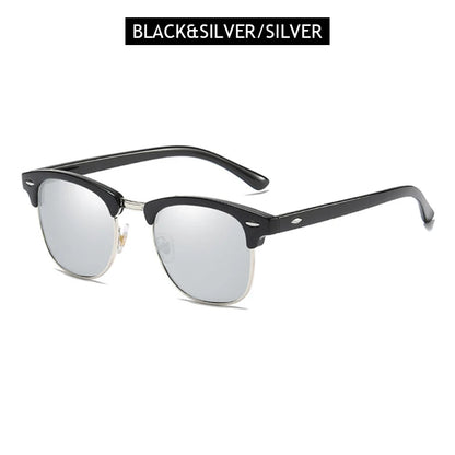 Lunettes de soleil polarisées classiques FoxDrop™ à demi-monture pour hommes et femmes, style rétro, rivets, petites lunettes de soleil pour hommes, populaires, noires, antireflets, pour voyage