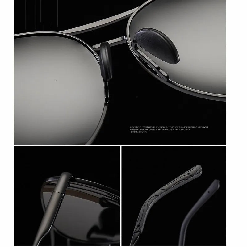FoxDrop™ Aviation Metail Frame Polarized Sunglasses Men Color Changing Sun Glasses  Pilot Male Day Night Vision Driving