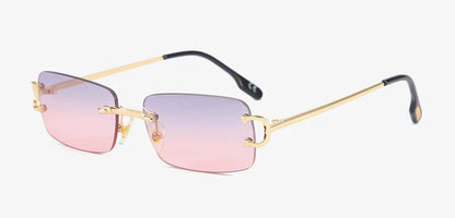 FoxDrop™ Kachawoo lunettes de soleil rectangulaires rétro sans monture homme femme uv400 petites lunettes de soleil mode bleu rose or métal cadeaux d'anniversaire