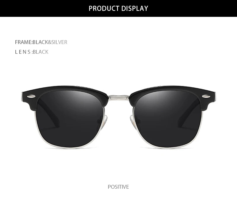 Lunettes de soleil polarisées classiques FoxDrop™ à demi-monture pour hommes et femmes, style rétro, rivets, petites lunettes de soleil pour hommes, populaires, noires, antireflets, pour voyage