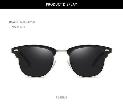Lunettes de soleil polarisées classiques FoxDrop™ à demi-monture pour hommes et femmes, style rétro, rivets, petites lunettes de soleil pour hommes, populaires, noires, antireflets, pour voyage