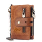 Monedero FoxDrop™ 100% de piel auténtica para hombre, tarjetero pequeño, cartera con cadena, cartera de bolsillo para hombre, calidad