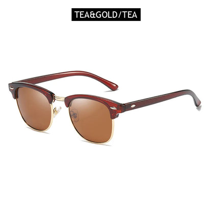 Lunettes de soleil polarisées classiques FoxDrop™ à demi-monture pour hommes et femmes, style rétro, rivets, petites lunettes de soleil pour hommes, populaires, noires, antireflets, pour voyage