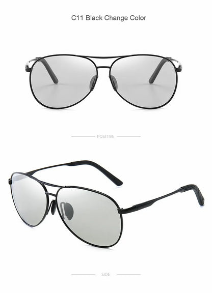 FoxDrop™ Aviation Metail Frame Polarized Sunglasses Men Color Changing Sun Glasses  Pilot Male Day Night Vision Driving