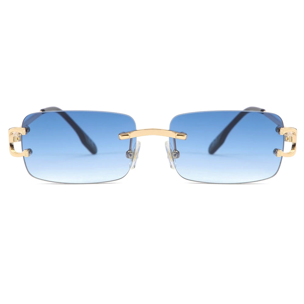 FoxDrop™ Kachawoo lunettes de soleil rectangulaires rétro sans monture homme femme uv400 petites lunettes de soleil mode bleu rose or métal cadeaux d'anniversaire