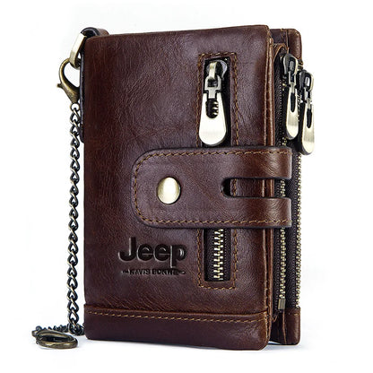 Monedero FoxDrop™ 100% de piel auténtica para hombre, tarjetero pequeño, cartera con cadena, cartera de bolsillo para hombre, calidad