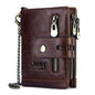 Monedero FoxDrop™ 100% de piel auténtica para hombre, tarjetero pequeño, cartera con cadena, cartera de bolsillo para hombre, calidad