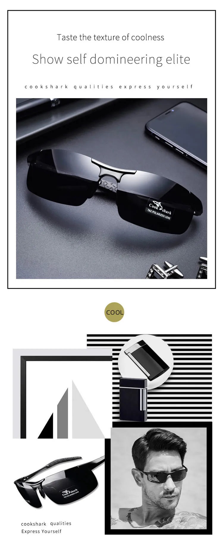 FoxDrop™ Cook Shark's new aluminum magnesium sunglasses men's sunglasses HD polarized driving drivers color glasses tide