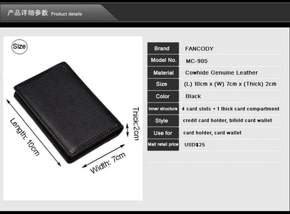 FoxDrop™ Portefeuilles de cartes en cuir véritable de luxe pour hommes, porte-cartes de crédit pour femmes, porte-cartes et pièces d'identité, organisateur pour hommes, porte-cartes de visite