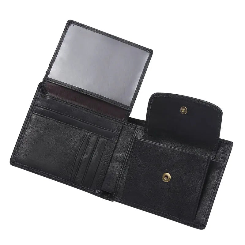 Cartera FoxDrop™ de piel de vacuno para hombre con monedero, estilo vintage, de piel auténtica marrón, con tarjetero.