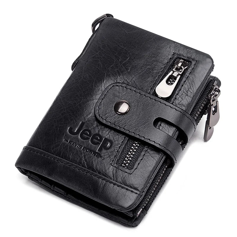 Monedero FoxDrop™ 100% de piel auténtica para hombre, tarjetero pequeño, cartera con cadena, cartera de bolsillo para hombre, calidad