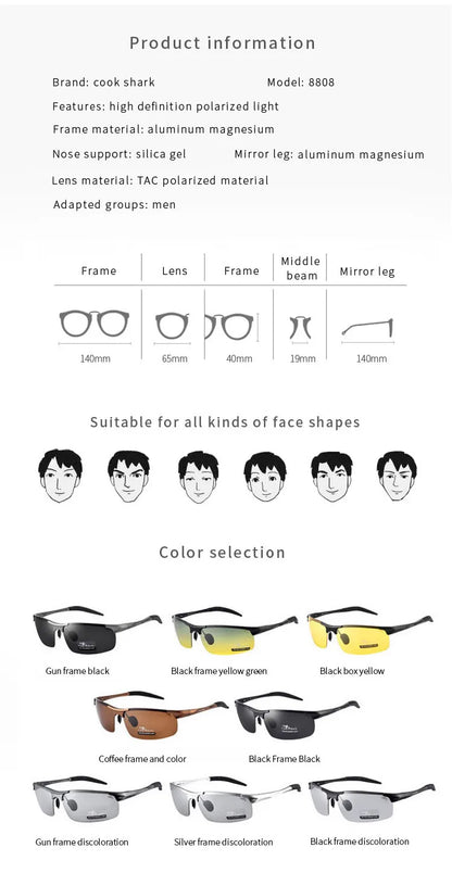 FoxDrop™ Cook Shark's new aluminum magnesium sunglasses men's sunglasses HD polarized driving drivers color glasses tide
