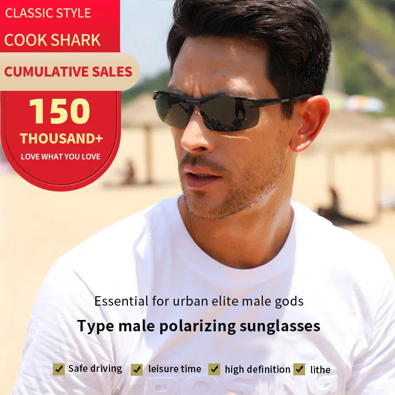 FoxDrop™ Cook Shark's new aluminum magnesium sunglasses men's sunglasses HD polarized driving drivers color glasses tide