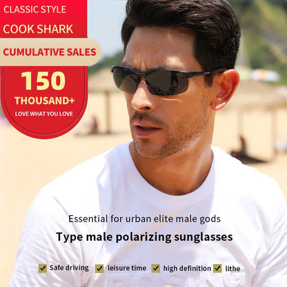 FoxDrop™ Cook Shark's new aluminum magnesium sunglasses men's sunglasses HD polarized driving drivers color glasses tide