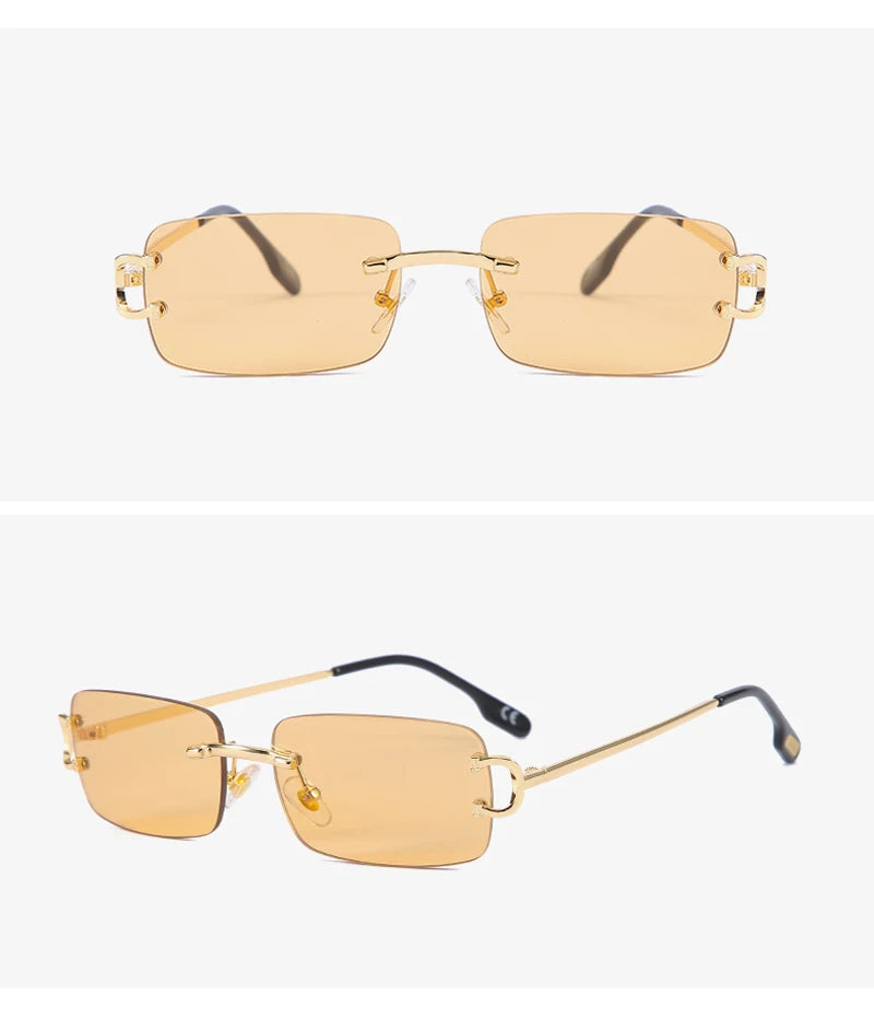 FoxDrop™ Kachawoo lunettes de soleil rectangulaires rétro sans monture homme femme uv400 petites lunettes de soleil mode bleu rose or métal cadeaux d'anniversaire