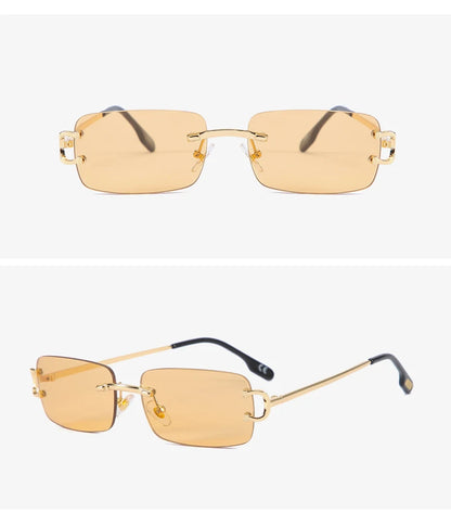 FoxDrop™ Kachawoo lunettes de soleil rectangulaires rétro sans monture homme femme uv400 petites lunettes de soleil mode bleu rose or métal cadeaux d'anniversaire