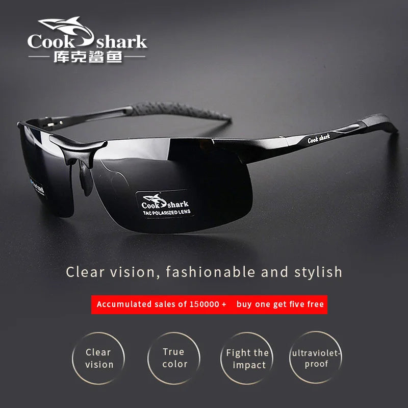 FoxDrop™ Cook Shark's new aluminum magnesium sunglasses men's sunglasses HD polarized driving drivers color glasses tide