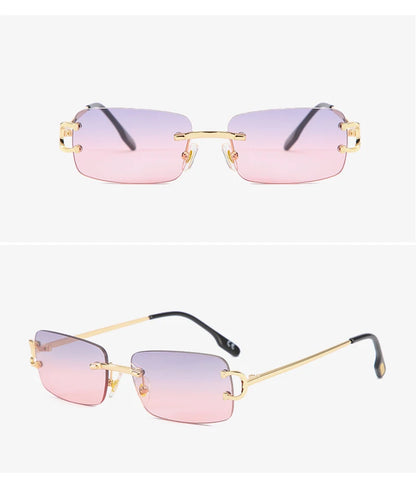 FoxDrop™ Kachawoo lunettes de soleil rectangulaires rétro sans monture homme femme uv400 petites lunettes de soleil mode bleu rose or métal cadeaux d'anniversaire