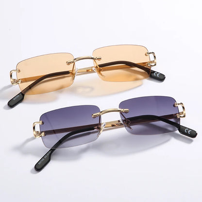 FoxDrop™ Kachawoo lunettes de soleil rectangulaires rétro sans monture homme femme uv400 petites lunettes de soleil mode bleu rose or métal cadeaux d'anniversaire