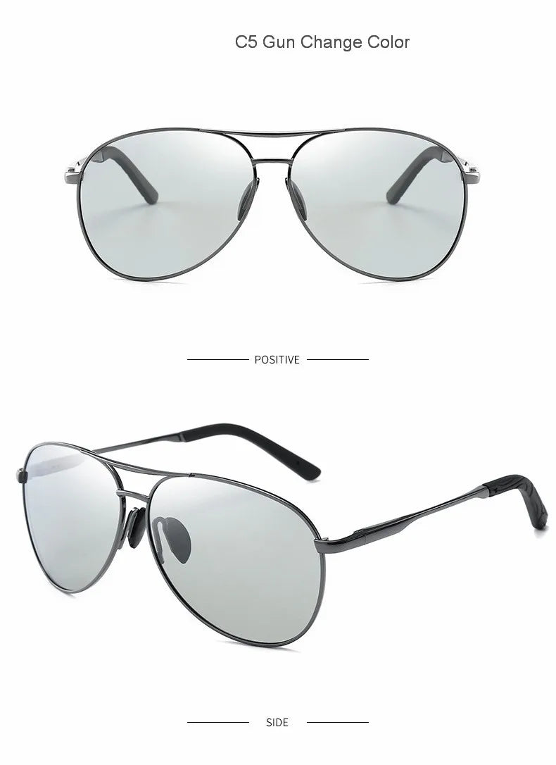 FoxDrop™ Aviation Metail Frame Polarized Sunglasses Men Color Changing Sun Glasses  Pilot Male Day Night Vision Driving