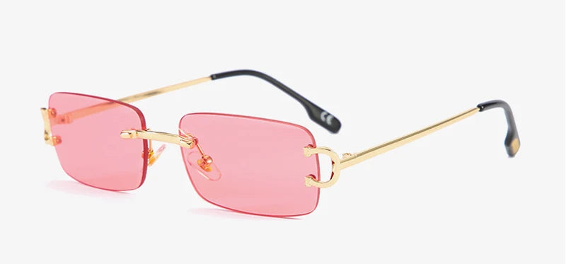 FoxDrop™ Kachawoo lunettes de soleil rectangulaires rétro sans monture homme femme uv400 petites lunettes de soleil mode bleu rose or métal cadeaux d'anniversaire