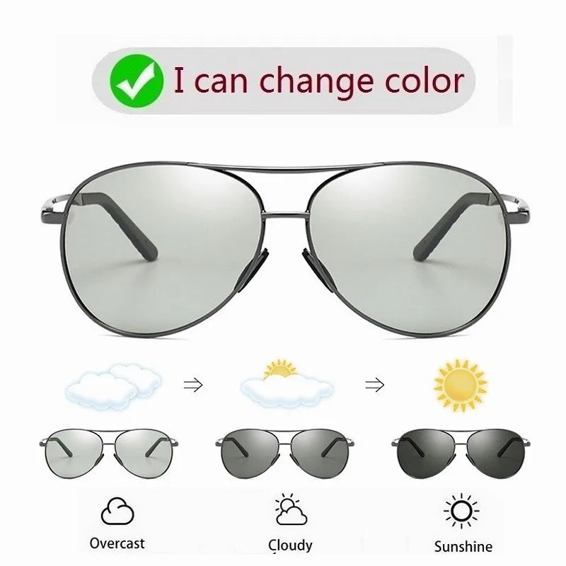FoxDrop™ Aviation Metail Frame Polarized Sunglasses Men Color Changing Sun Glasses  Pilot Male Day Night Vision Driving