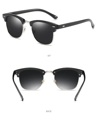 Lunettes de soleil polarisées classiques FoxDrop™ à demi-monture pour hommes et femmes, style rétro, rivets, petites lunettes de soleil pour hommes, populaires, noires, antireflets, pour voyage