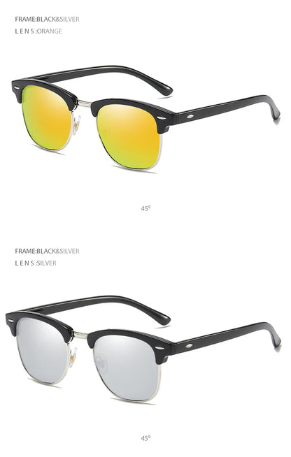 Lunettes de soleil polarisées classiques FoxDrop™ à demi-monture pour hommes et femmes, style rétro, rivets, petites lunettes de soleil pour hommes, populaires, noires, antireflets, pour voyage