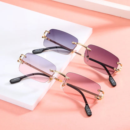 FoxDrop™ Kachawoo lunettes de soleil rectangulaires rétro sans monture homme femme uv400 petites lunettes de soleil mode bleu rose or métal cadeaux d'anniversaire