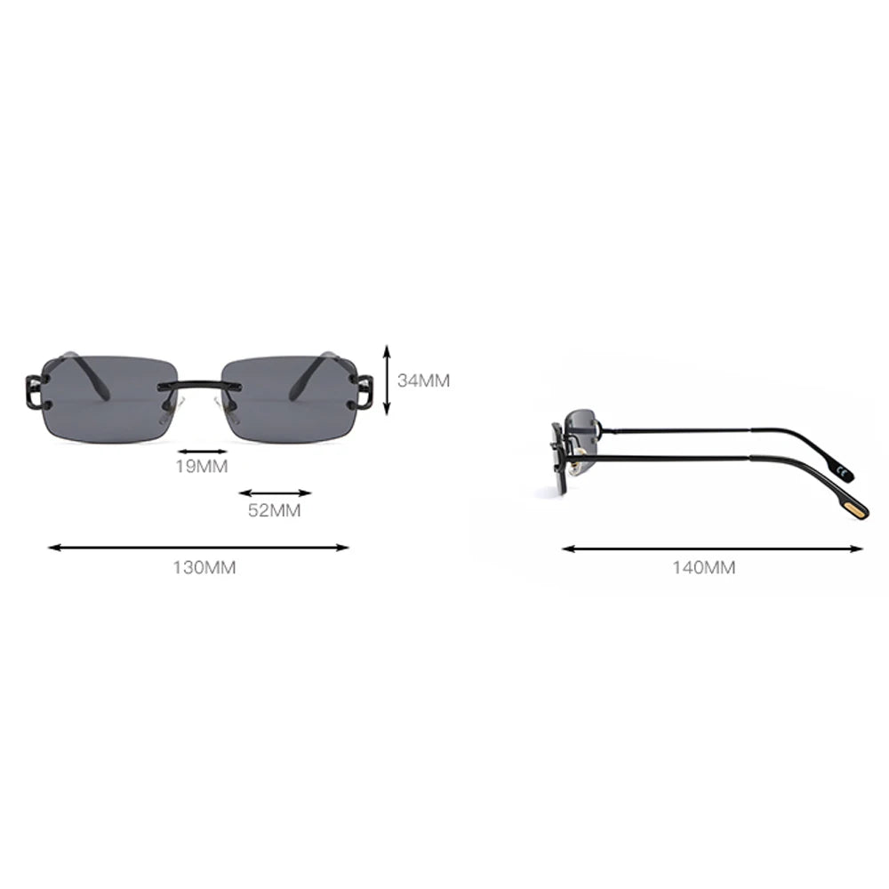 FoxDrop™ Kachawoo lunettes de soleil rectangulaires rétro sans monture homme femme uv400 petites lunettes de soleil mode bleu rose or métal cadeaux d'anniversaire