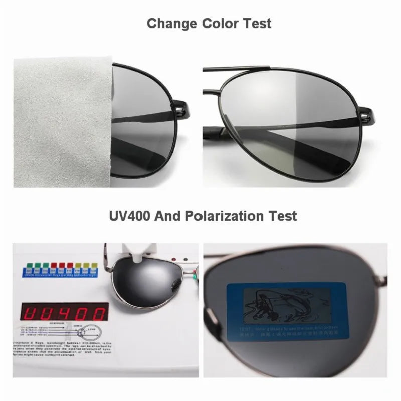 FoxDrop™ Aviation Metail Frame Polarized Sunglasses Men Color Changing Sun Glasses  Pilot Male Day Night Vision Driving