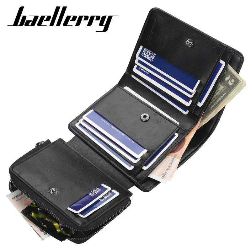 Portefeuilles FoxDrop™ en cuir pour hommes, nouveaux, de haute qualité, fermeture éclair, design court, porte-cartes, porte-monnaie vintage, porte-monnaie pour hommes