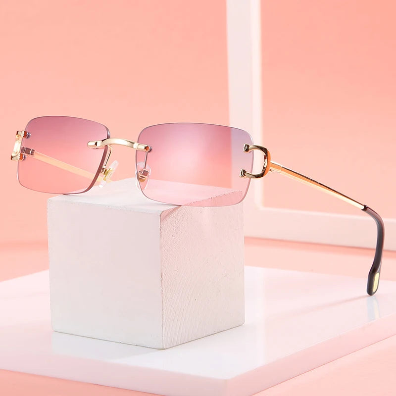 FoxDrop™ Kachawoo lunettes de soleil rectangulaires rétro sans monture homme femme uv400 petites lunettes de soleil mode bleu rose or métal cadeaux d'anniversaire