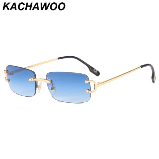 FoxDrop™ Kachawoo retro rectangular sunglasses rimless male female uv400 small sun glasses fashion blue pink gold metal birthday gifts