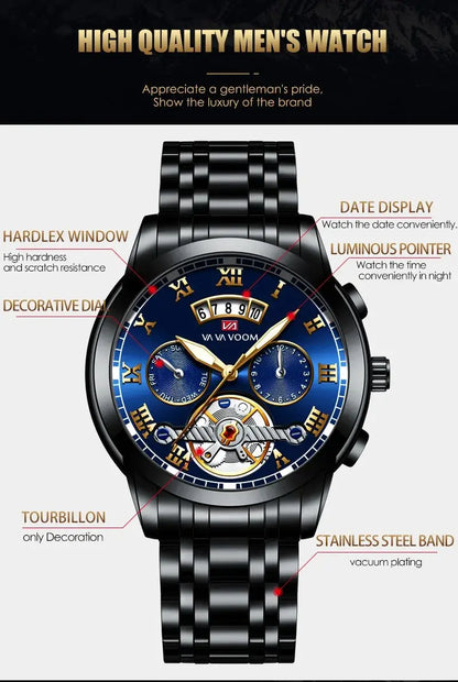 FoxDrop™ Top Brand Mens Luxury Watch Stainless Steel Luminescence Clock Casual Chic 3Bar Waterproof Outdoor Sport Watch