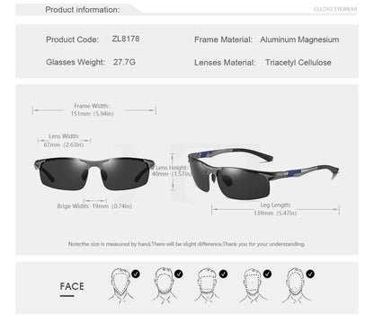 FoxDrop™ CLLOIO New Aluminum Polarized Photochromic Sunglasses Men Polarized Day Night Driving Glasses Anti-Glare Chameleon Oculos de sol