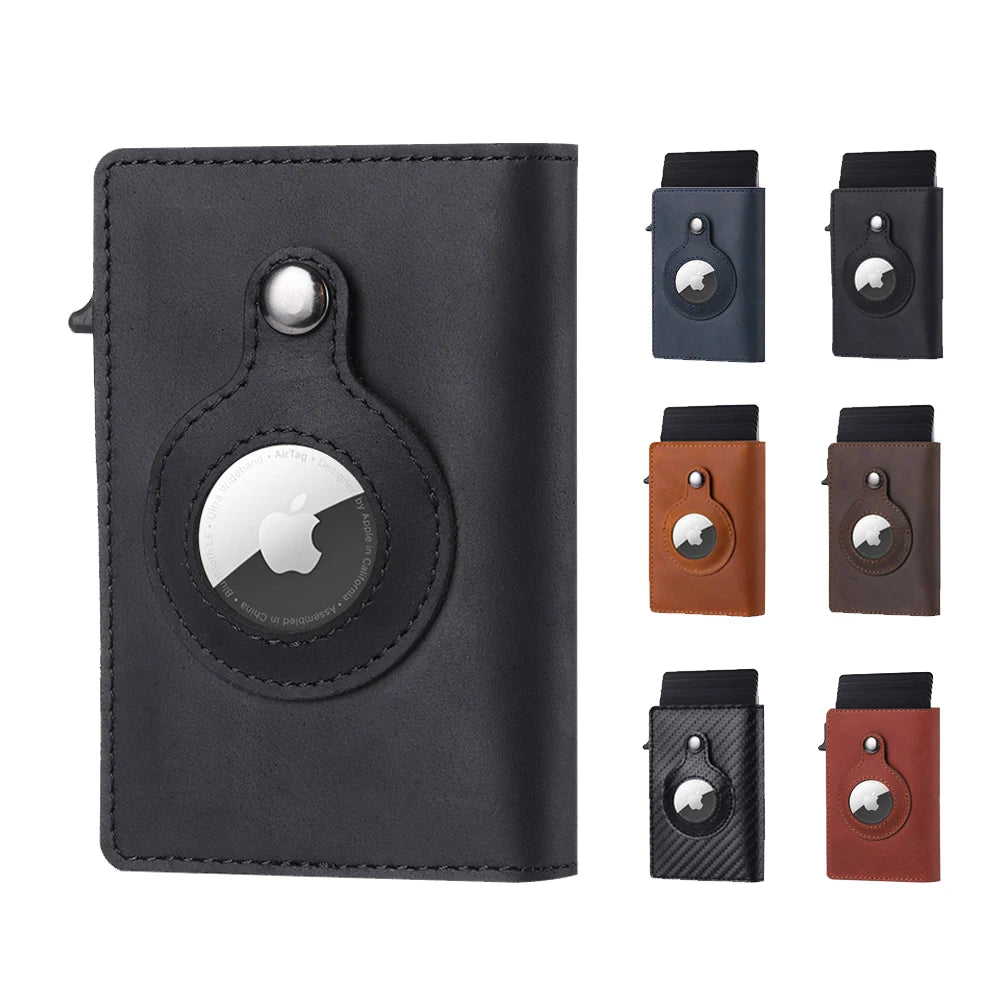 Portefeuille intelligent Airtag en cuir de vache FoxDrop™ CASEKEY pour homme, RFID Crazy Horse, fermeture magnétique en cuir de qualité supérieure, porte-cartes de crédit Airtag Pop-Up