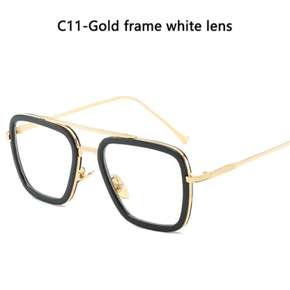 FoxDrop™ Steam Punk Tony Stark Sunglasses Men Women Fashion Square Driving Glasses Unisex Metal Frame Trendy Shades Oculos De Sol