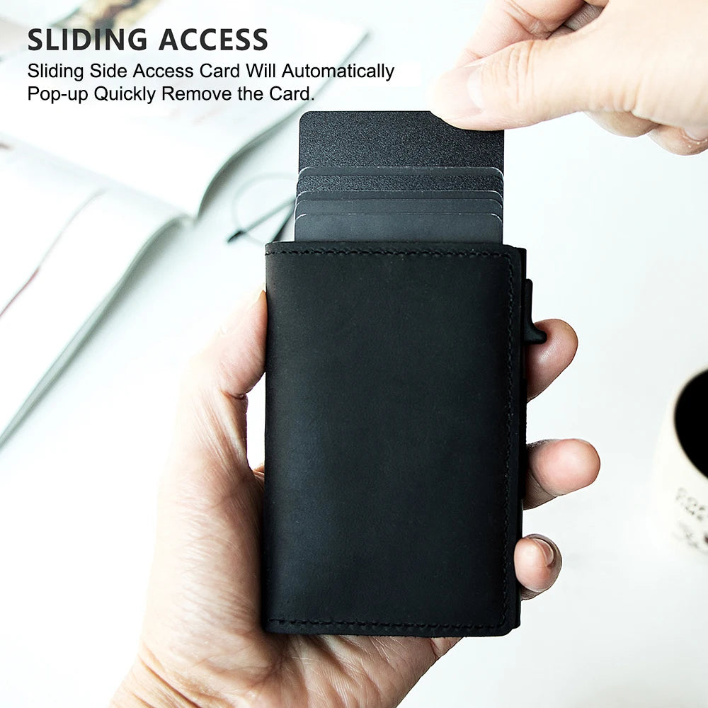 Portefeuille intelligent Airtag en cuir de vache FoxDrop™ CASEKEY pour homme, RFID Crazy Horse, fermeture magnétique en cuir de qualité supérieure, porte-cartes de crédit Airtag Pop-Up