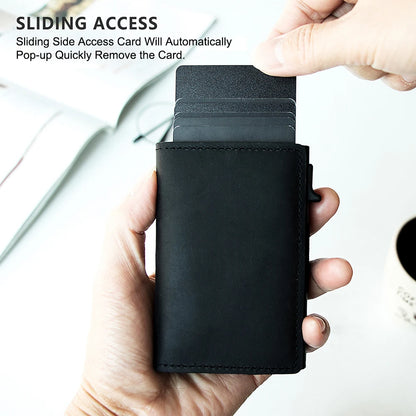 Portefeuille intelligent Airtag en cuir de vache FoxDrop™ CASEKEY pour homme, RFID Crazy Horse, fermeture magnétique en cuir de qualité supérieure, porte-cartes de crédit Airtag Pop-Up