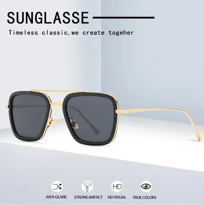 FoxDrop™ Steam Punk Tony Stark Sunglasses Men Women Fashion Square Driving Glasses Unisex Metal Frame Trendy Shades Oculos De Sol