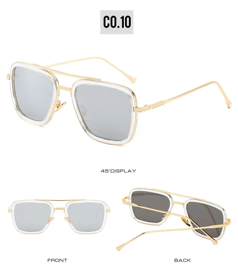 FoxDrop™ Steam Punk Tony Stark Sunglasses Men Women Fashion Square Driving Glasses Unisex Metal Frame Trendy Shades Oculos De Sol