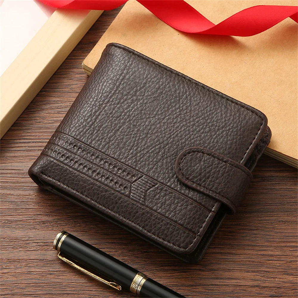 FoxDrop™ - Cartera corta plegable de piel sintética para hombre, con cierre, tarjetero, billetera, bolso de mano, monedero