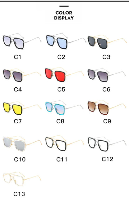 FoxDrop™ Steam Punk Tony Stark Sunglasses Men Women Fashion Square Driving Glasses Unisex Metal Frame Trendy Shades Oculos De Sol