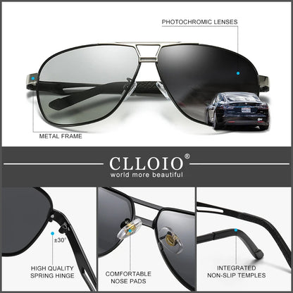 FoxDrop™ CLLOIO Nouvelles lunettes de soleil polarisées photochromiques carrées pour hommes, changement de couleur, lunettes de soleil caméléon antireflet pour la conduite Oculos de sol