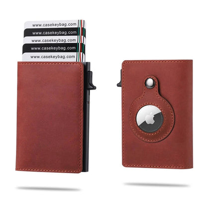 Portefeuille intelligent Airtag en cuir de vache FoxDrop™ CASEKEY pour homme, RFID Crazy Horse, fermeture magnétique en cuir de qualité supérieure, porte-cartes de crédit Airtag Pop-Up