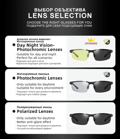 FoxDrop™ CLLOIO New Aluminum Polarized Photochromic Sunglasses Men Polarized Day Night Driving Glasses Anti-Glare Chameleon Oculos de sol